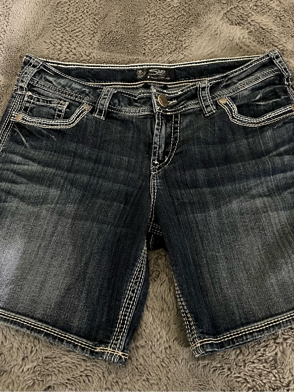 Silver Jeans Light Blue Denim Suki Flap Short with Contrast Stitching
